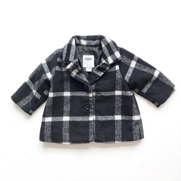 Old Navy plaid wool blend coat/jacket EUC  3-6m - Picture 1 of 5